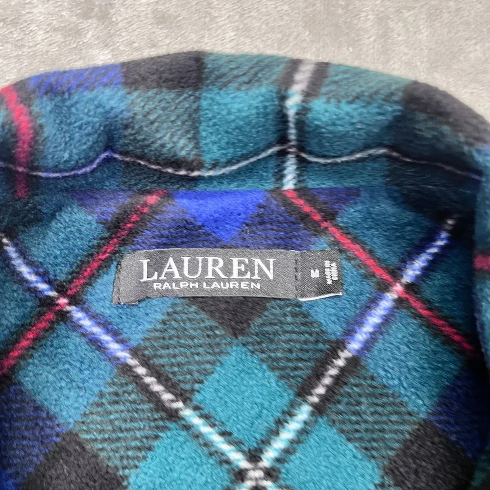 Lauren Ralph Lauren Blue Green Plaid Fleece Pajama‎ Intimate Top Women's Medium